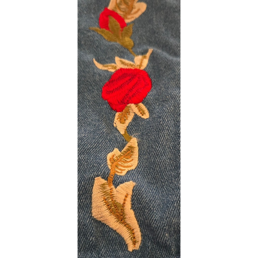 Dianes Essentials Rose Embroidered Denim Jacket Medium Blue Floral Snap Cotton - Picture 4 of 9